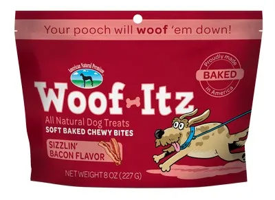 1each 8oz American Natural Premium Woof Soft Bites- Itz Sizzlin Bacon - Treat